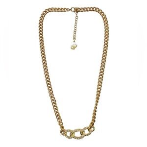 Christian Dior Vintage Gold Chain Pavé Link Necklace CD Charm